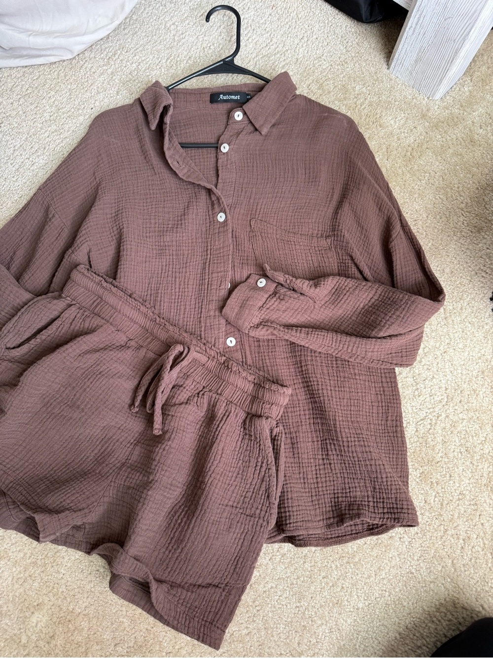 Relaxed Gauze Two-Piece Lounge Set in Brown
